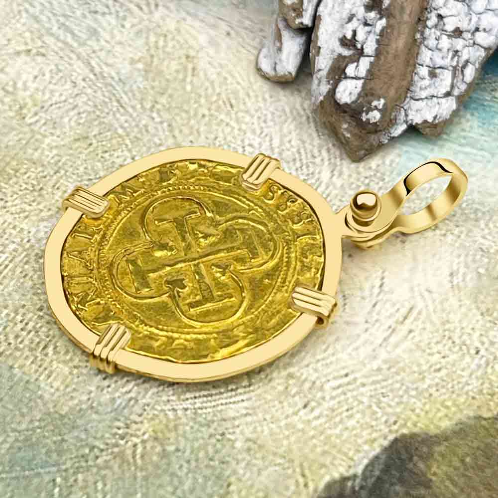 Pirate Era Circa 1536 22K Gold One Escudo - the Legendary Doubloon - 18K Gold Pendant