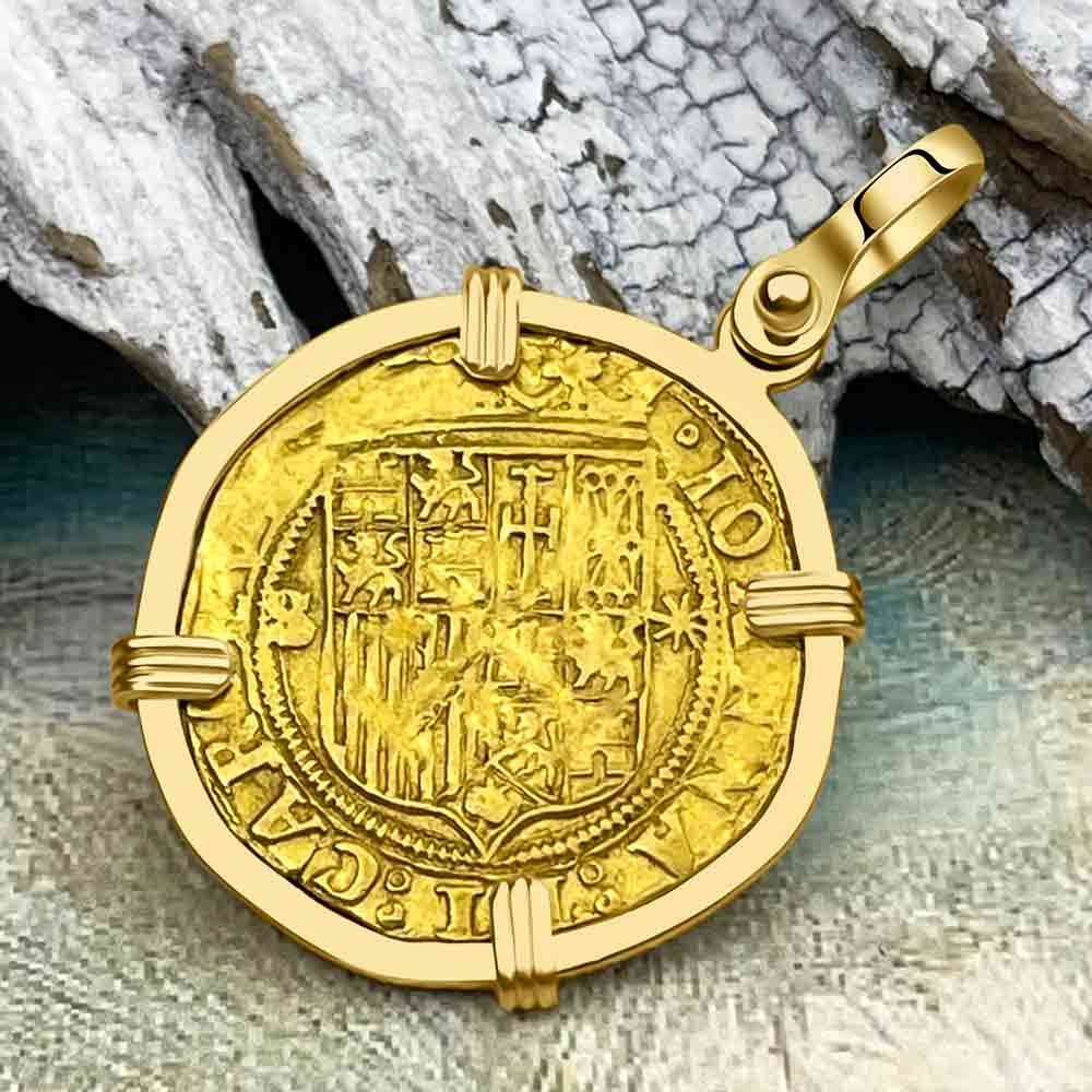 Pirate Era Circa 1536 22K Gold One Escudo - the Legendary Doubloon - 18K Gold Pendant