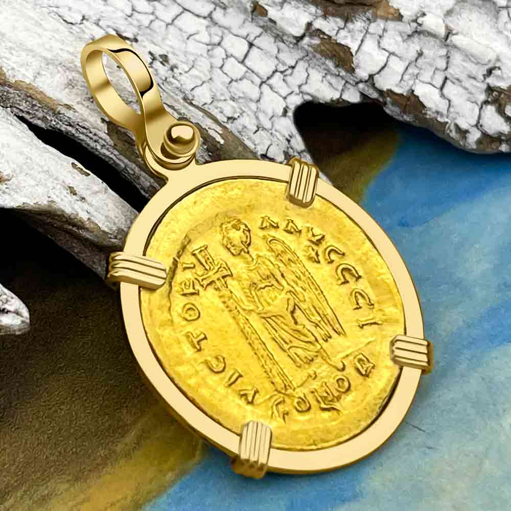 Roman Empire Gold Victory Angel Solidus Coin Circa 450 AD 18K Gold 