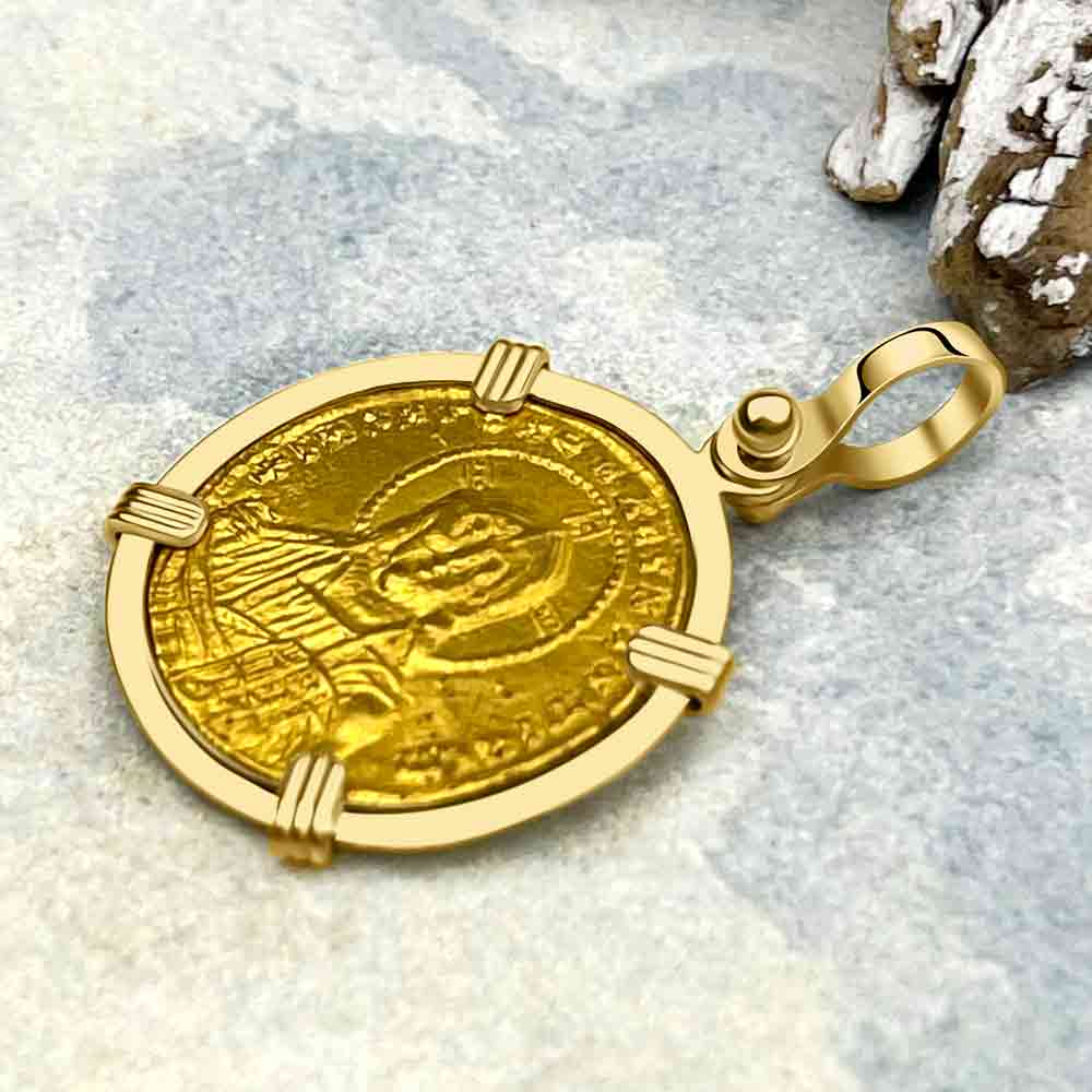 &quot;Jesus Christ King of Kings&quot; 23K Gold Solidus Coin 950 AD 18K Gold Pendant