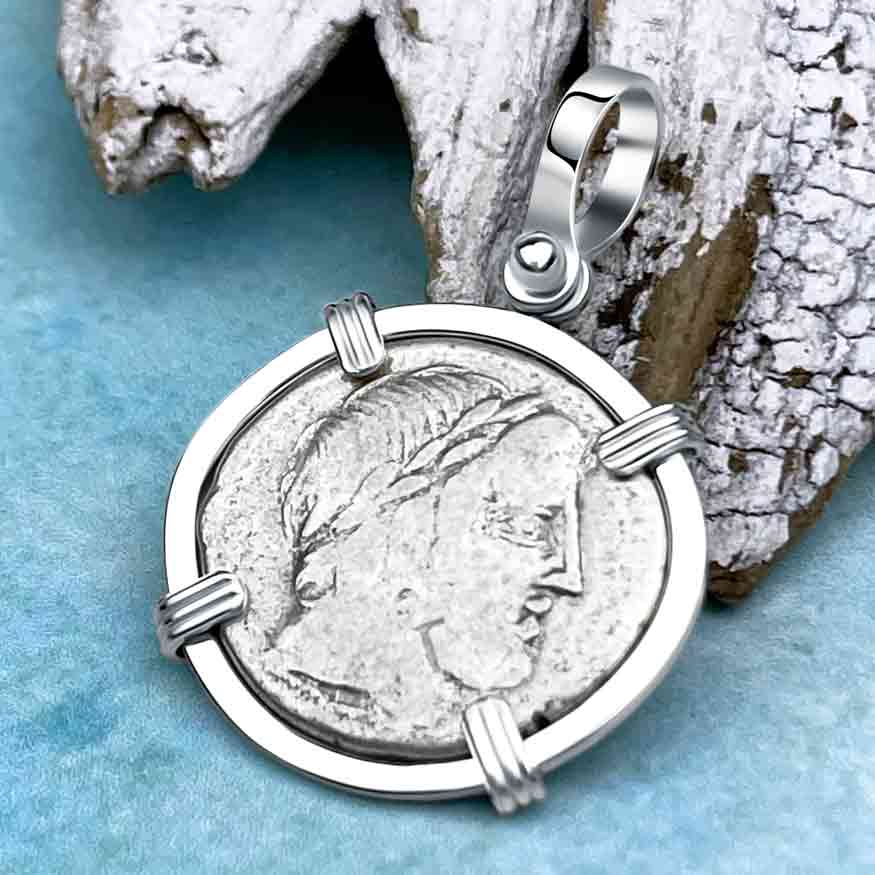 Roman Republic Silver Denarius 86 BC Apollo & Jupiter Sterling Silver Pendant 