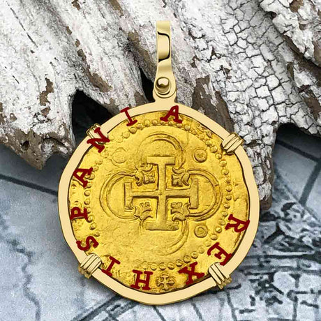 Rarer Pirate Era Circa 1568 22K Gold 2 Escudo - the Legendary Doubloon - 18K Gold Pendant