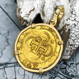 Rarer Pirate Era Circa 1568 22K Gold 2 Escudo - the Legendary Doubloon - 18K Gold Pendant