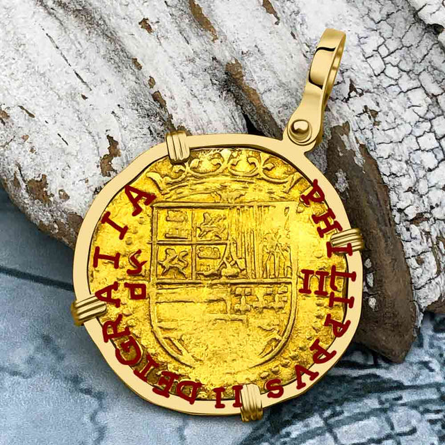 Rarer Pirate Era Circa 1568 22K Gold 2 Escudo - the Legendary Doubloon - 18K Gold Pendant