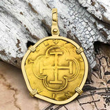 Rare Pirate Era Toledo Mint Circa 1565 22K Gold Two Escudo - the Legendary Doubloon - 18K Gold Pendant