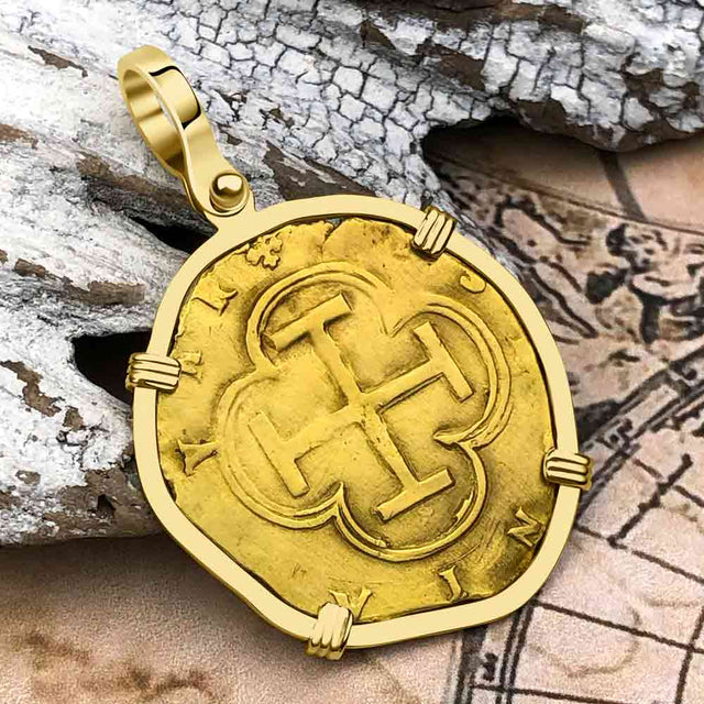 Rare Pirate Era Toledo Mint Circa 1565 22K Gold Two Escudo - the Legendary Doubloon - 18K Gold Pendant