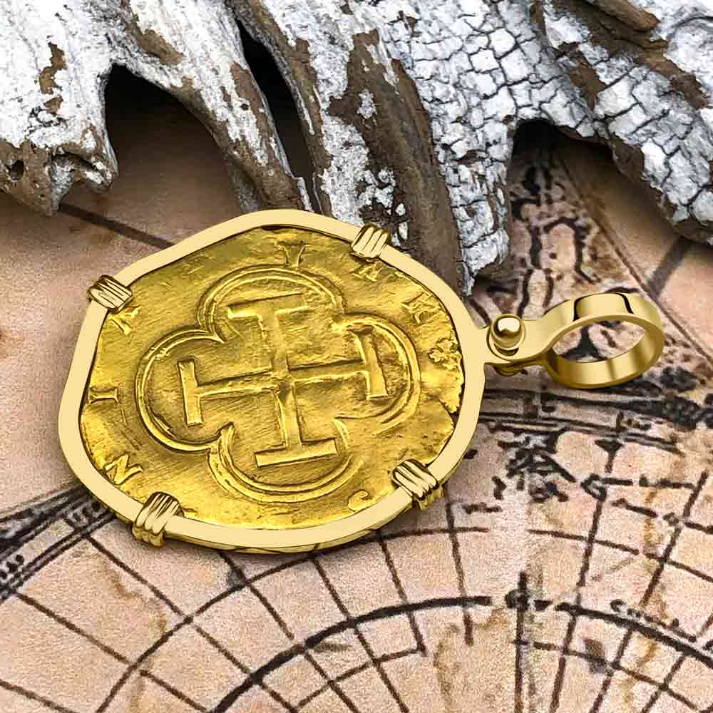 Rare Pirate Era Toledo Mint Circa 1565 22K Gold Two Escudo - the Legendary Doubloon - 18K Gold Pendant