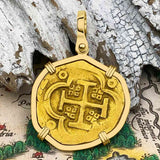 RARE Dated 1632 Pirate Era 22K Gold Four Escudo - the Legendary Doubloon - 18K Gold Pendant
