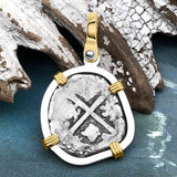 Atocha Era Land Find Spanish 1 Reale Piece of Eight 14K Gold and Sterling Silver Pendant 