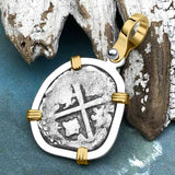 Atocha Era Land Find Spanish 1 Reale Piece of Eight 14K Gold and Sterling Silver Pendant 