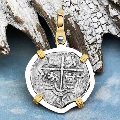 Atocha Era Land Find Spanish 1 Reale Piece of Eight 14K Gold and Sterling Silver Pendant 