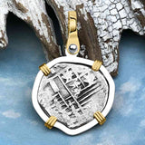 Atocha Era Land Find Spanish 1 Reale Piece of Eight 14K Gold and Sterling Silver Pendant 