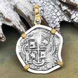 Atocha Era Land Find Spanish 1 Reale Piece of Eight 14K Gold and Sterling Silver Pendant 