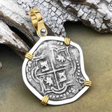 Atocha Era Land Find Spanish 1 Reale Piece of Eight 14K Gold and Sterling Silver Pendant 