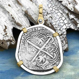 Atocha Era Land Find Spanish 2 Reale Piece of Eight 14K Gold and Sterling Silver Pendant