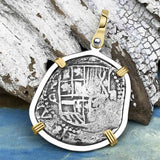 Atocha Era Land Find Spanish 2 Reale Piece of Eight 14K Gold and Sterling Silver Pendant