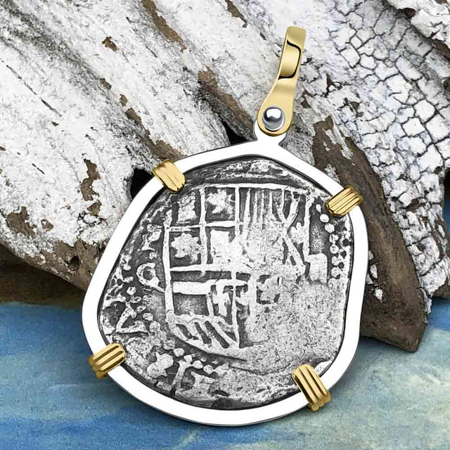 Atocha Era Land Find Spanish 2 Reale Piece of Eight 14K Gold and Sterling Silver Pendant