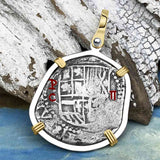 Atocha Era Land Find Spanish 2 Reale Piece of Eight 14K Gold and Sterling Silver Pendant