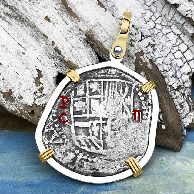 Atocha Era Land Find Spanish 2 Reale Piece of Eight 14K Gold and Sterling Silver Pendant