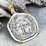 Atocha Era Land Find Spanish 2 Reale Piece of Eight 14K Gold and Sterling Silver Pendant
