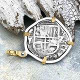Atocha Era Land Find Spanish 2 Reale Piece of Eight 14K Gold and Sterling Silver Pendant