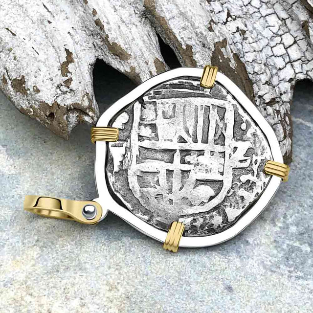 Atocha Era Land Find Spanish 2 Reale Piece of Eight 14K Gold and Sterling Silver Pendant
