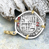 Atocha Era Land Find Spanish 2 Reale Piece of Eight 14K Gold and Sterling Silver Pendant