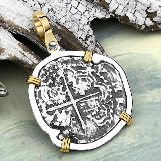 Atocha Era Land Find Spanish 2 Reale Piece of Eight 14K Gold and Sterling Silver Pendant