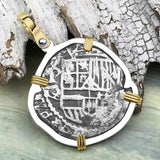 Atocha Era Land Find Spanish 2 Reale Piece of Eight 14K Gold and Sterling Silver Pendant