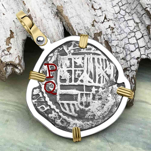 Atocha Era Land Find Spanish 2 Reale Piece of Eight 14K Gold and Sterling Silver Pendant