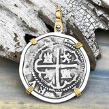 Atocha Era Land Find Spanish 2 Reale Piece of Eight 14K Gold and Sterling Silver Pendant