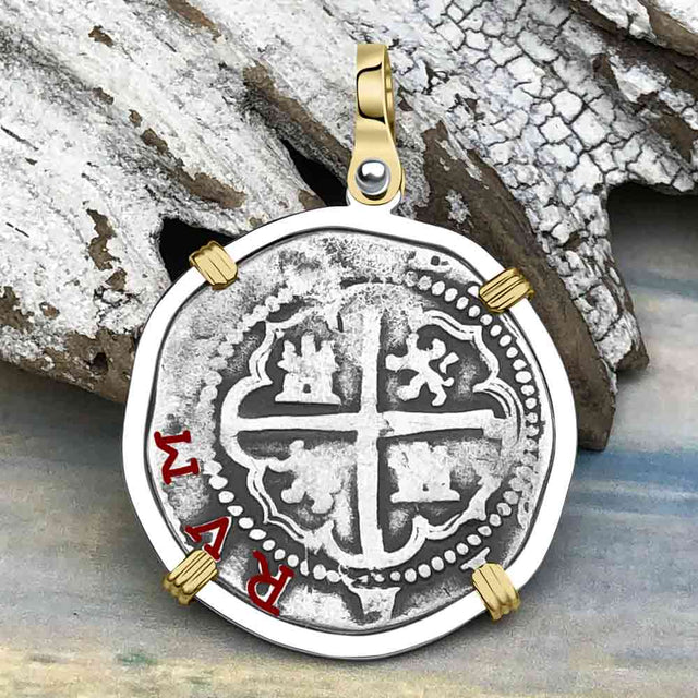 Atocha Era Land Find Spanish 2 Reale Piece of Eight 14K Gold and Sterling Silver Pendant