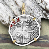 Atocha Era Land Find Spanish 4 Reale Piece of Eight 14K Gold and Sterling Silver Pendant | Artifact #7010