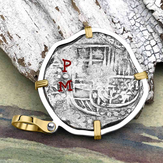 Atocha Era Land Find Spanish 4 Reale Piece of Eight 14K Gold and Sterling Silver Pendant | Artifact #7010