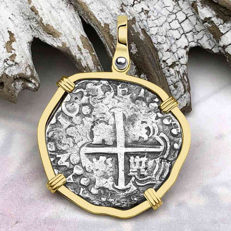 RARE DATED Atocha Era Land Find Spanish 2 Reale Piece of Eight 14K Gold Pendant