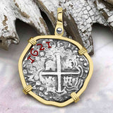 RARE DATED Atocha Era Land Find Spanish 2 Reale Piece of Eight 14K Gold Pendant