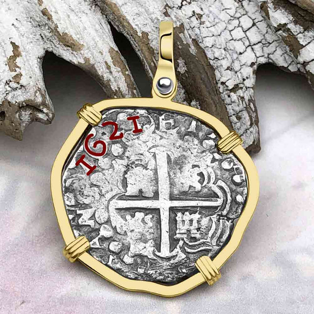 RARE DATED Atocha Era Land Find Spanish 2 Reale Piece of Eight 14K Gold Pendant