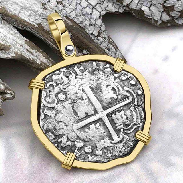 RARE DATED Atocha Era Land Find Spanish 2 Reale Piece of Eight 14K Gold Pendant