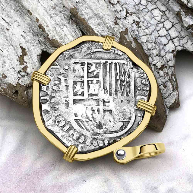 RARE DATED Atocha Era Land Find Spanish 2 Reale Piece of Eight 14K Gold Pendant