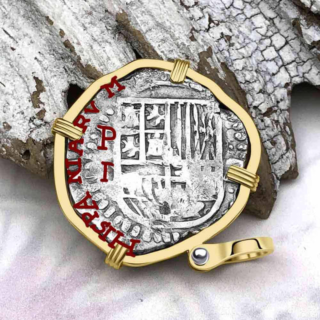 RARE DATED Atocha Era Land Find Spanish 2 Reale Piece of Eight 14K Gold Pendant