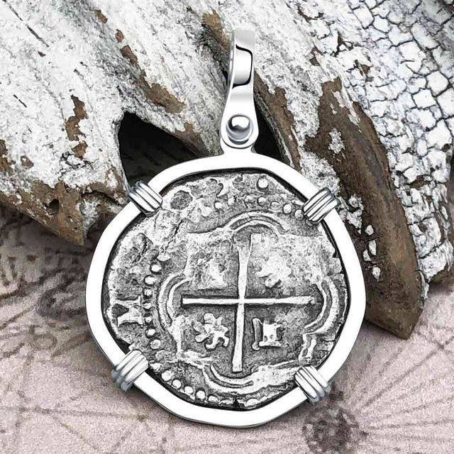 Atocha Era Land Find Spanish 2 Reale Piece of Eight 14K White Gold Pendant
