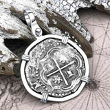 Atocha Era Land Find Spanish 2 Reale Piece of Eight 14K White Gold Pendant