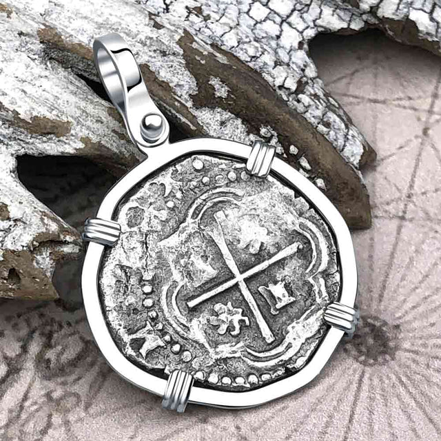 Atocha Era Land Find Spanish 2 Reale Piece of Eight 14K White Gold Pendant