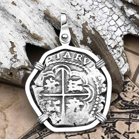 Atocha Era Land Find Spanish 2 Reale Piece of Eight 14K White Gold Pendant