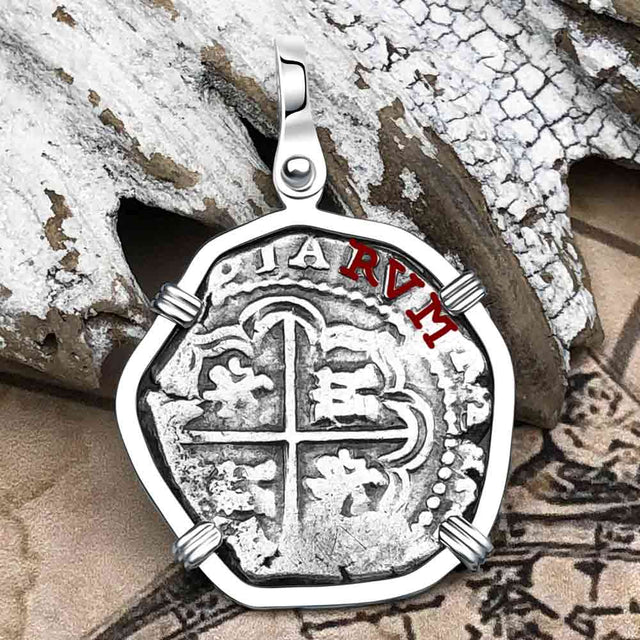 Atocha Era Land Find Spanish 2 Reale Piece of Eight 14K White Gold Pendant