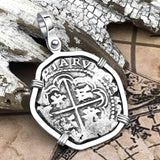 Atocha Era Land Find Spanish 2 Reale Piece of Eight 14K White Gold Pendant