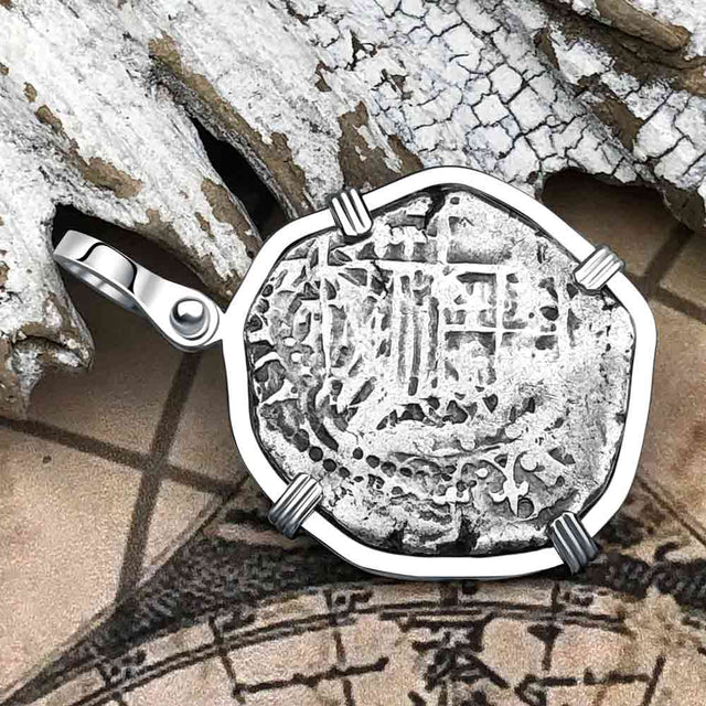 Atocha Era Land Find Spanish 2 Reale Piece of Eight 14K White Gold Pendant