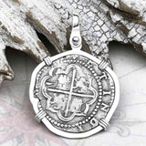 RARE Atocha Era Land Find Spanish 1 Reale Piece of Eight 14K White Gold Pendant