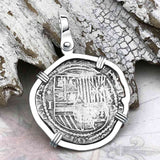 RARE Atocha Era Land Find Spanish 1 Reale Piece of Eight 14K White Gold Pendant