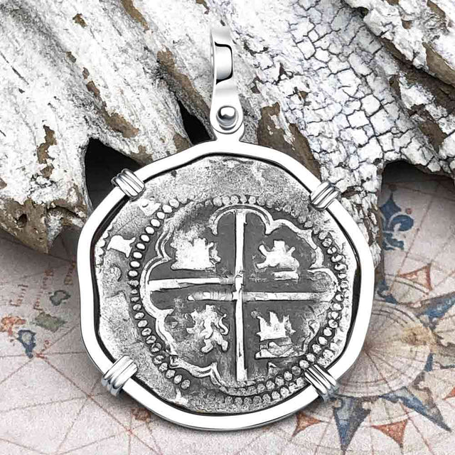 Atocha Era Land Find Spanish 2 Reale Piece of Eight 14K White Gold Pendant